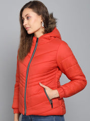 Kotty Women Orange Outdoor Hooded Puffer Jacket