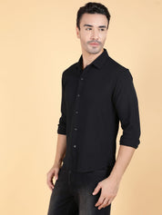 Kotty Men Relaxed Fit Spread Collar Textured Cotton Casual Shirt