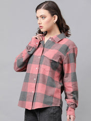 Kotty Buffalo Checks Spread Collar Longline Casual Shirt