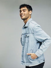 Kotty Blue Spread Collar Washed Denim Jacket