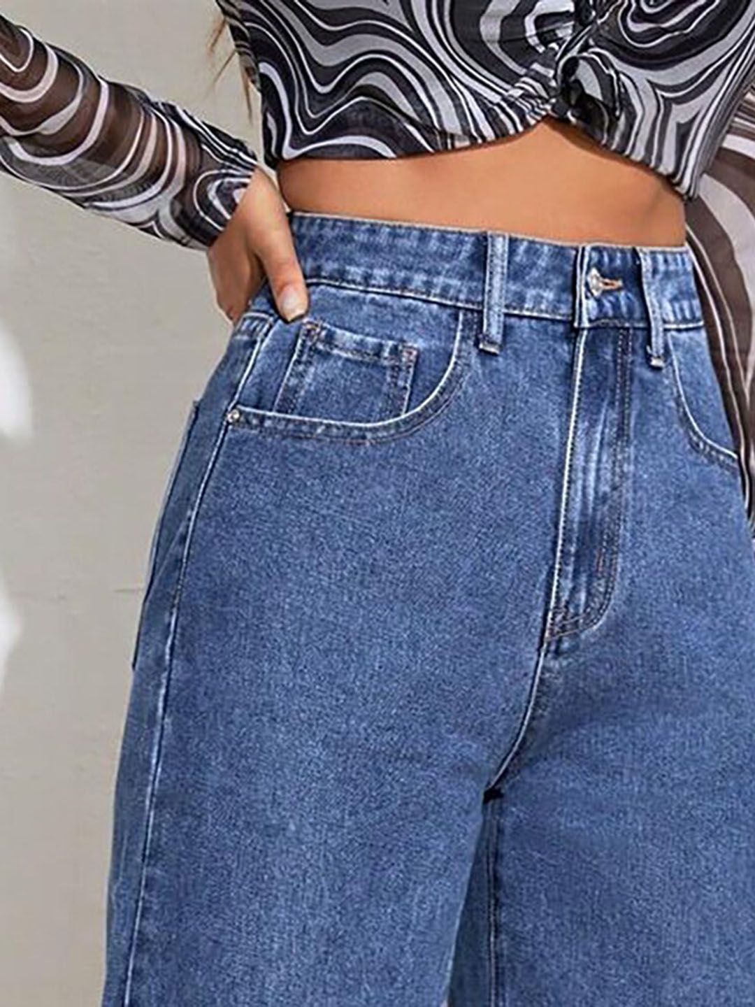 KOTTY Basics Women Blue Jean Wide Leg High-Rise Clean Look Stretchable Jeans