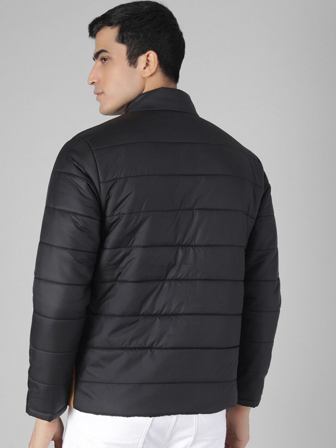 Kotty Men Yellow & Black Colourblocked Puffer Jacket