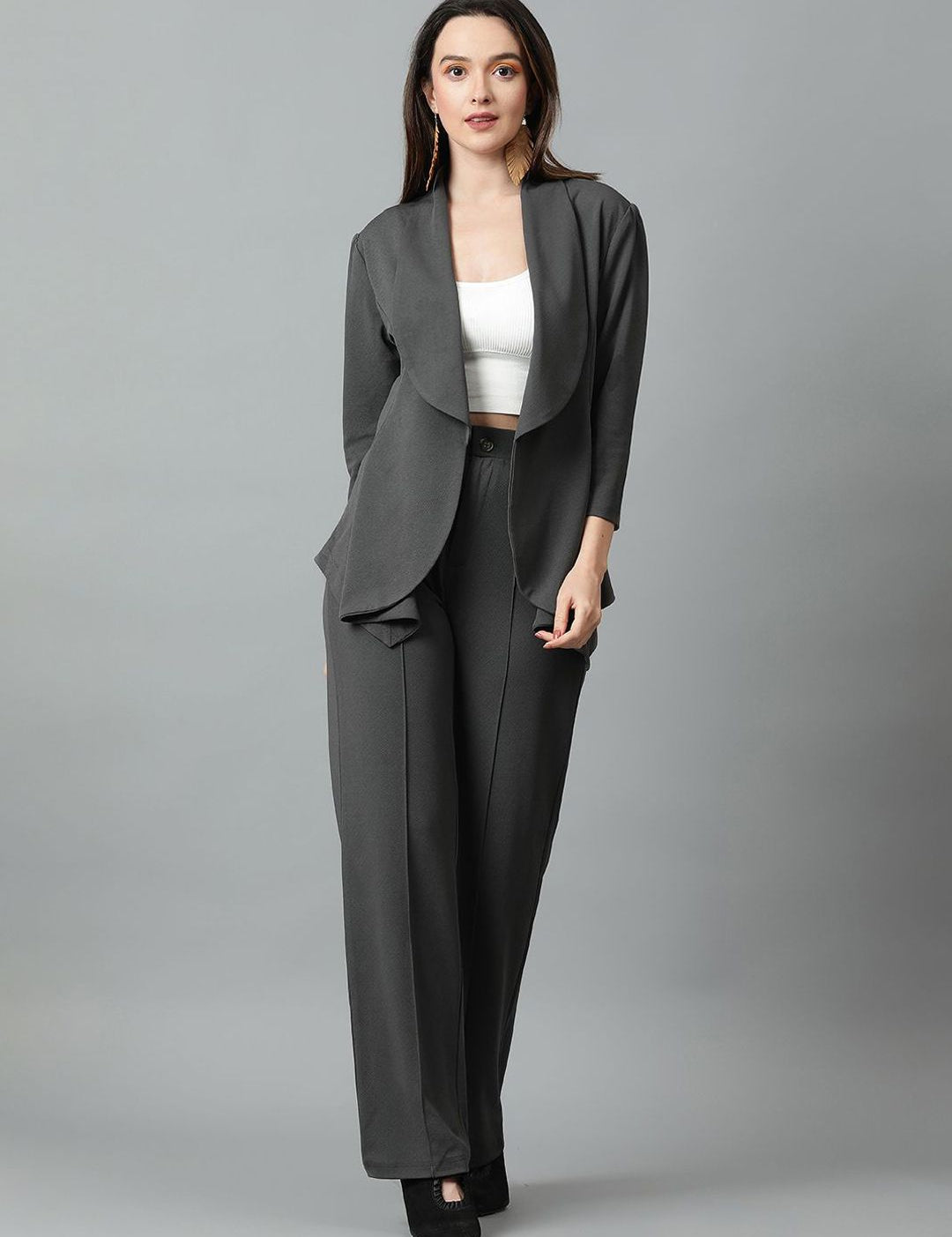 Kotty Grey Shawl Neck Blazer And Trousers