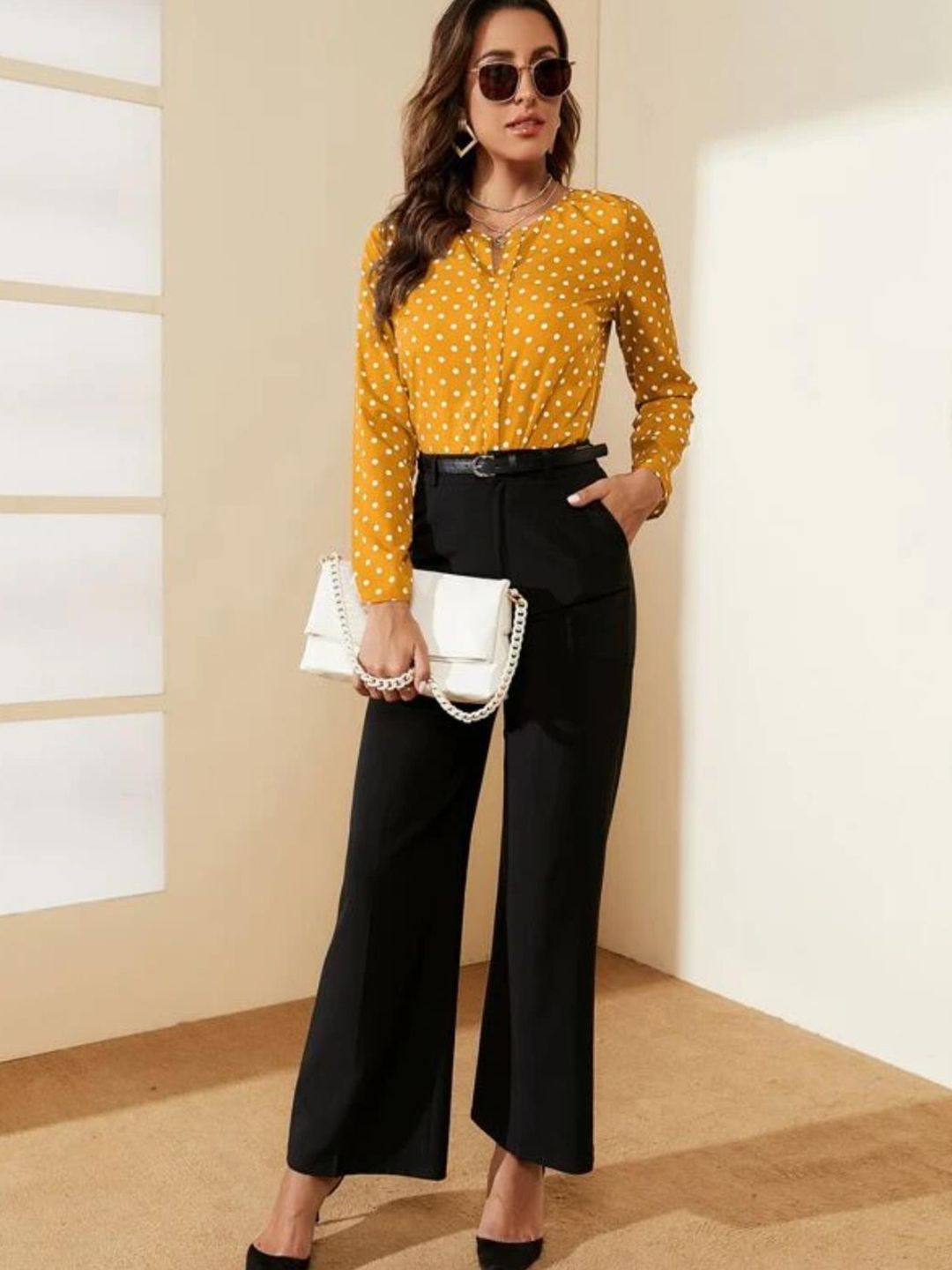 Kotty Polka Dot Print Crepe Top