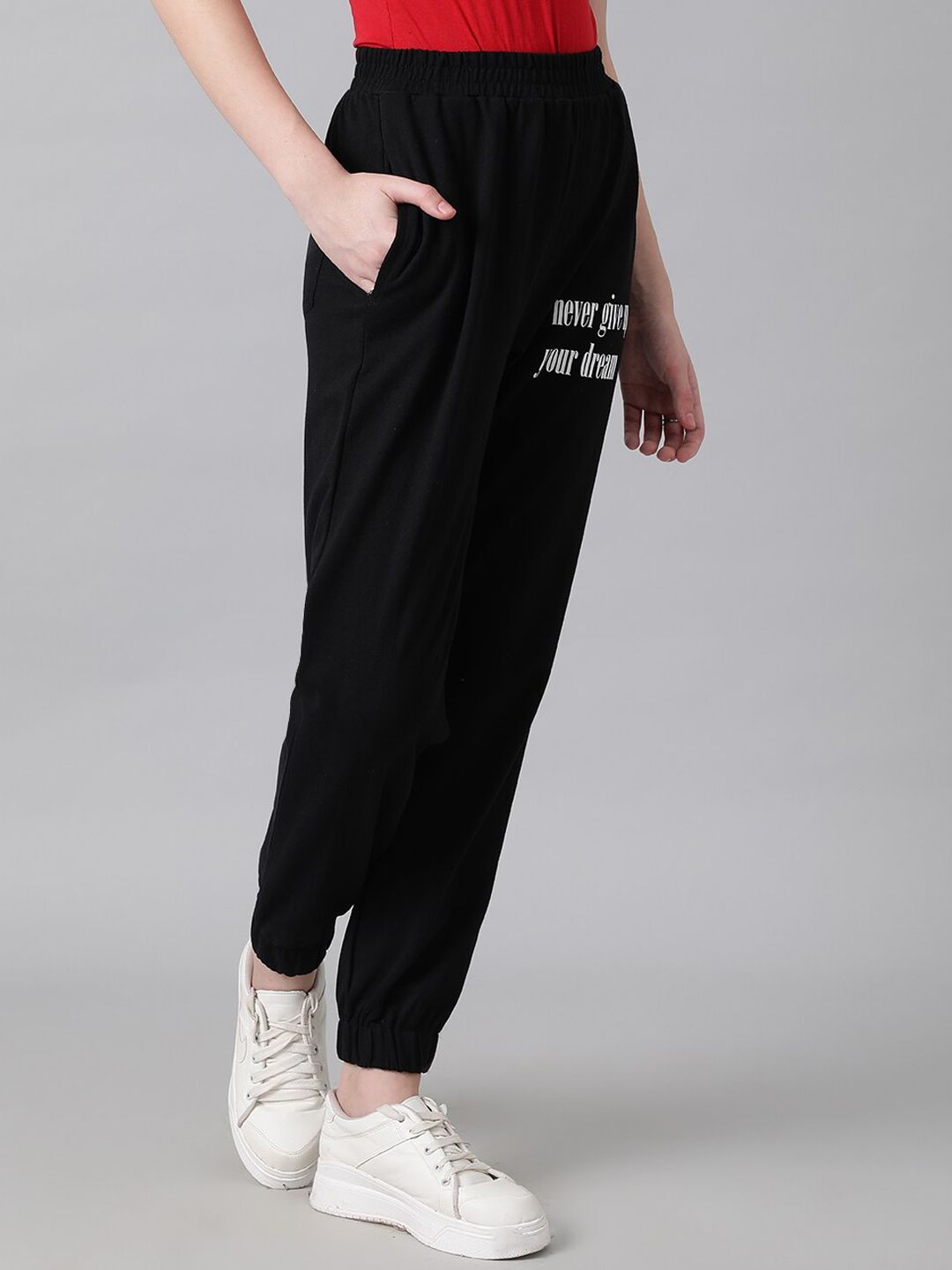 Kotty Women Black Typography Printed Relaxed Fit Joggers