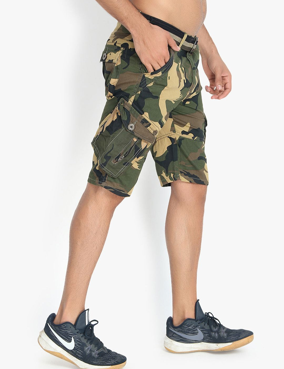 Kotty Men Yellow Printed Regular Fit Cargo Shorts