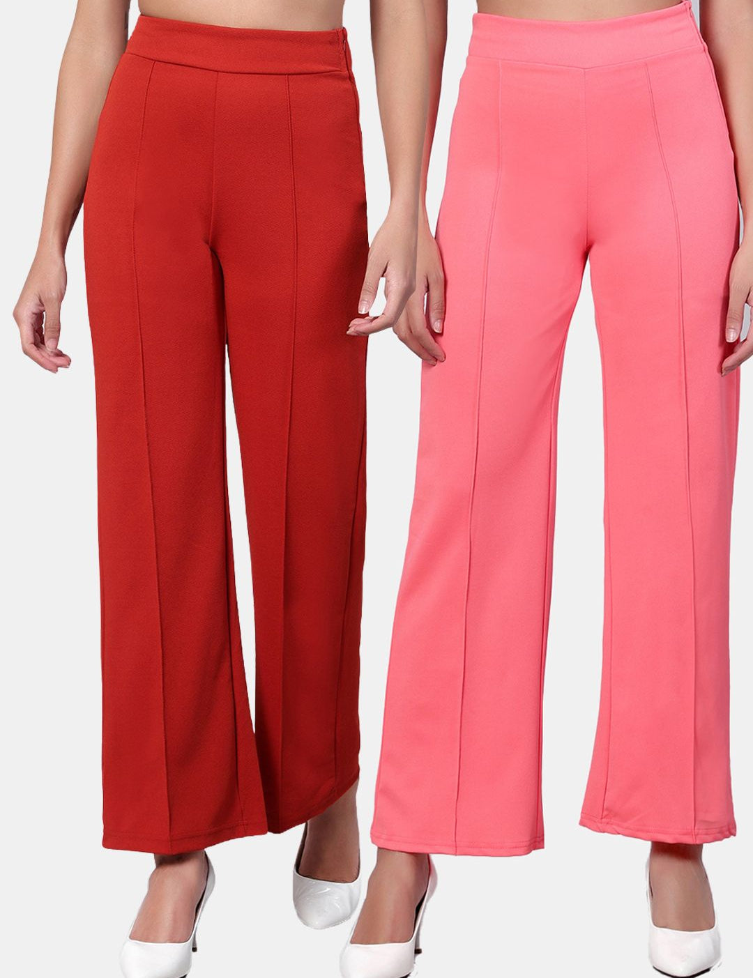 Kotty Women Pack Of 2 Straight Fit High-Rise Easy Wash Trousers