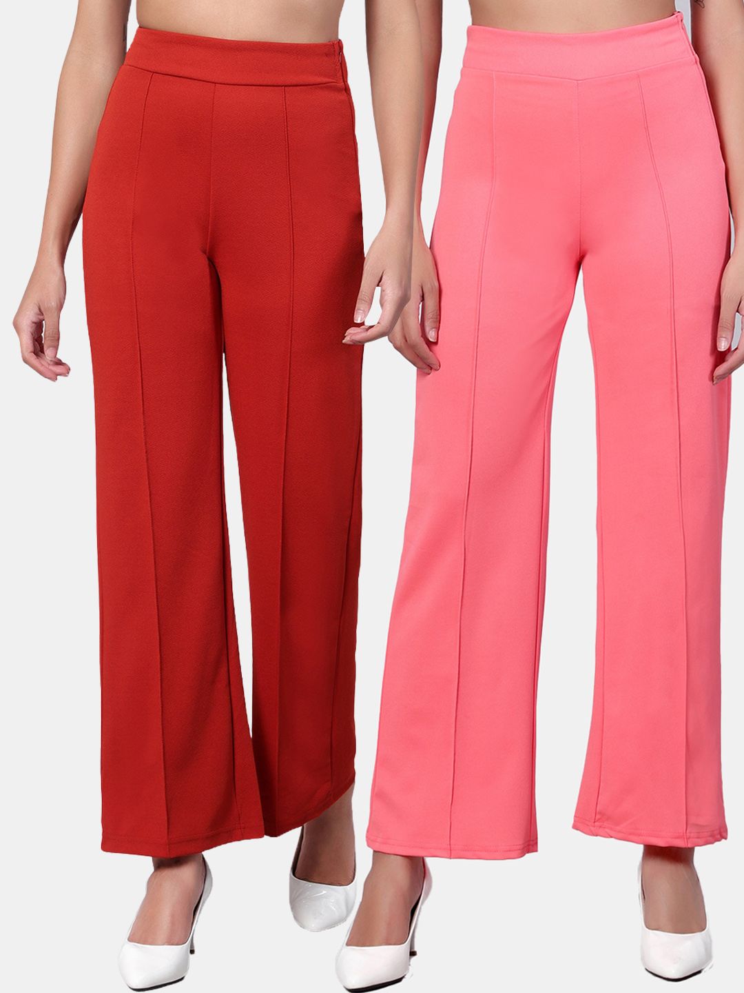 Kotty Women Pack Of 2 Straight Fit High-Rise Easy Wash Trousers