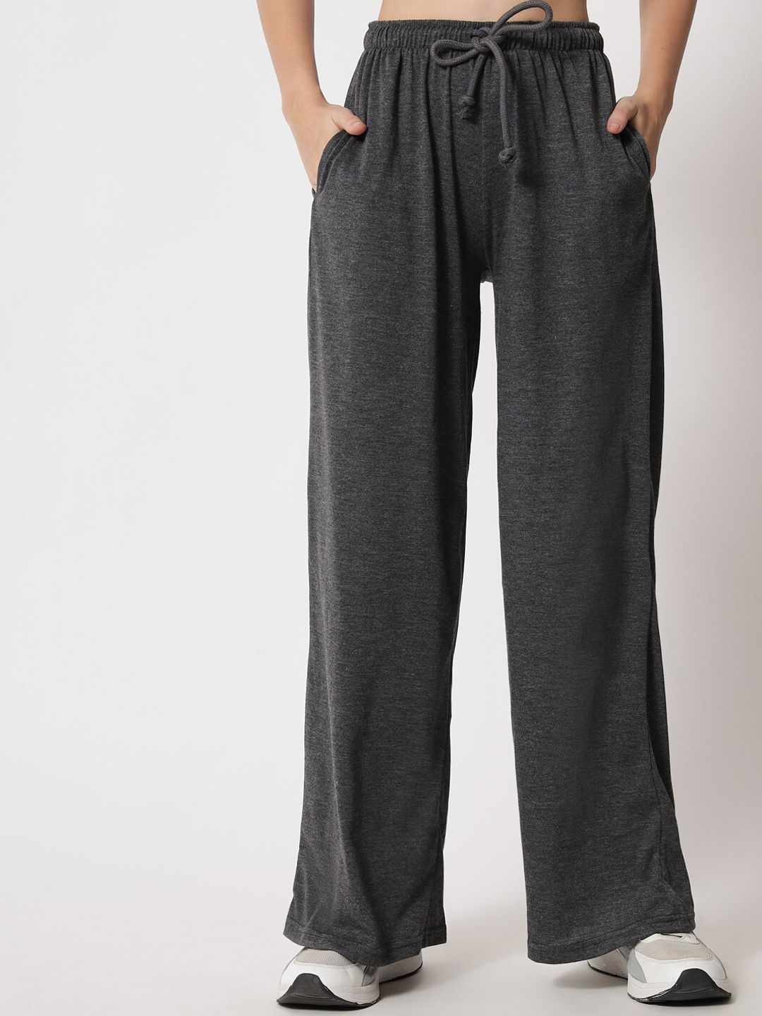 Kotty Women Grey Relaxed High-Rise Easy Wash Trousers