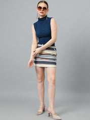 Kotty Blue High Neck Sleeveless Fitted Top