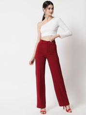 KOTTY BIZwear Women Maroon Relaxed Straight Fit High-Rise Easy Wash Trousers