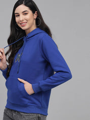 Kotty Women Blue & Black Butterfly Printed Hooded Sweatshirt