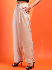 KOTTY BIZwear Women Relaxed Straight Fit High-Rise Easy Wash Pleated Parallel Trousers