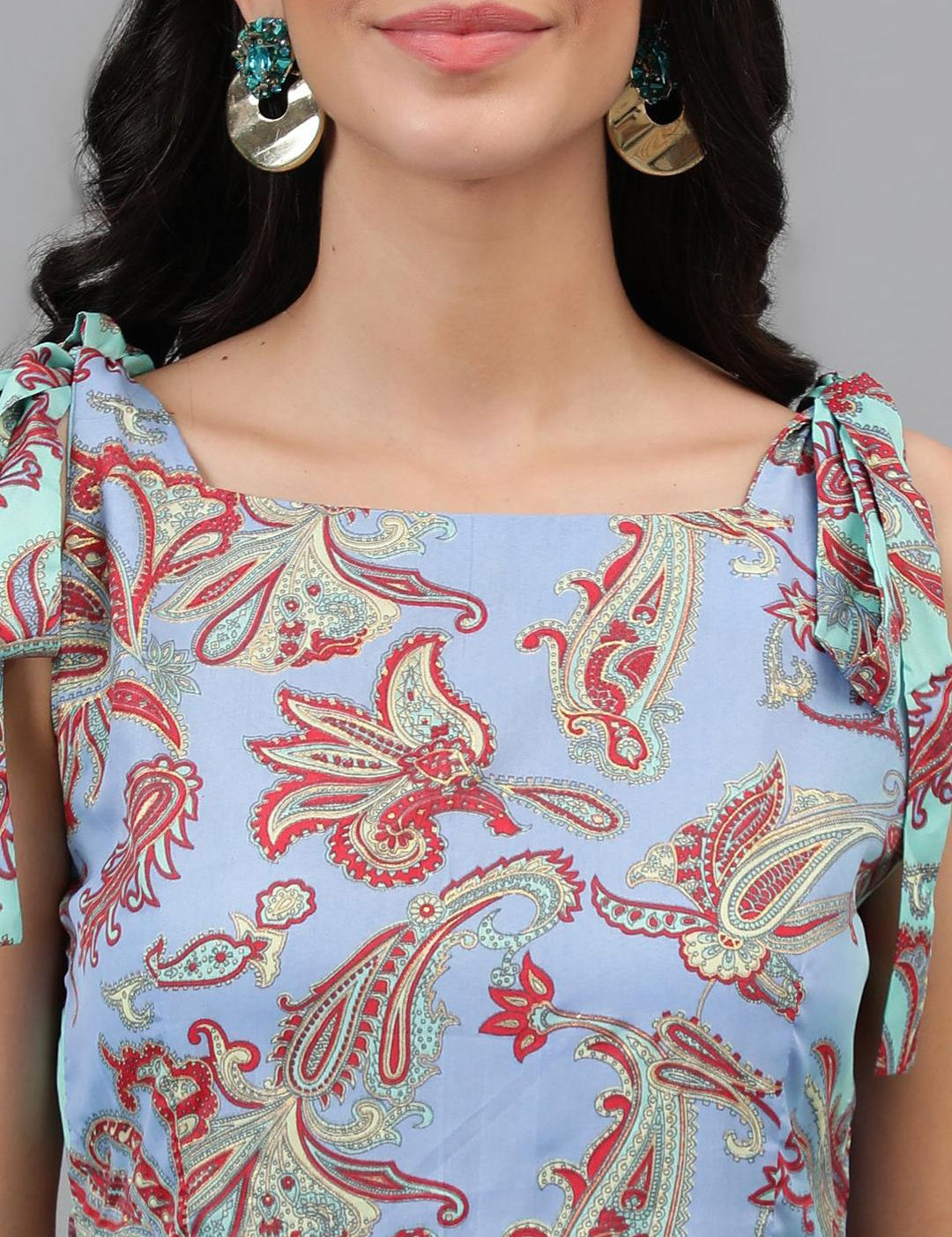 Kotty Purple And Sea Green Paisley Printed Fit & Flare Midi Dress