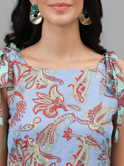 Kotty Purple And Sea Green Paisley Printed Fit & Flare Midi Dress