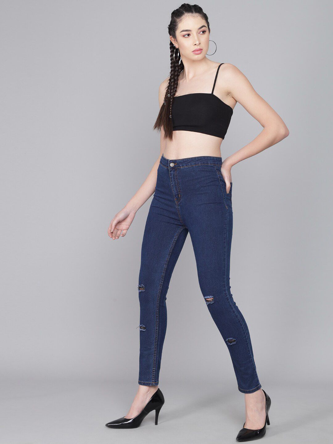 Kotty Women Blue Skinny Fit High-Rise Low Distress Jeans