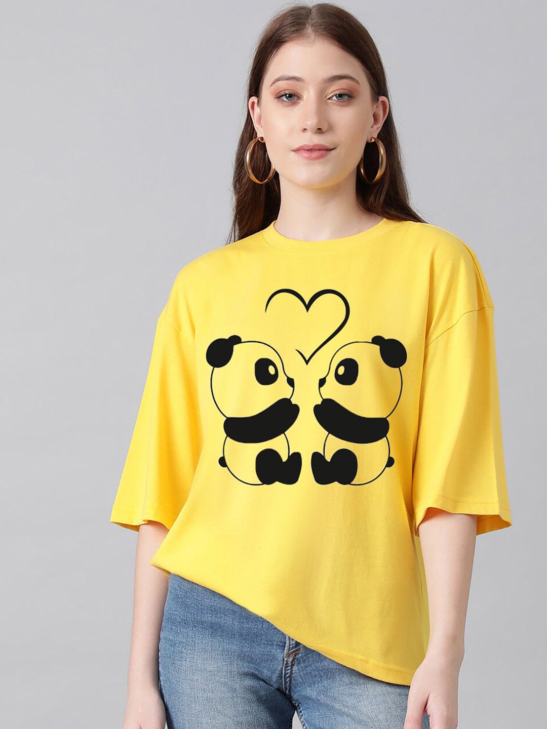 Kotty Graphic Printed Round Neck Drop-Shoulder Sleeves Oversized Fit Cotton T-Shirt
