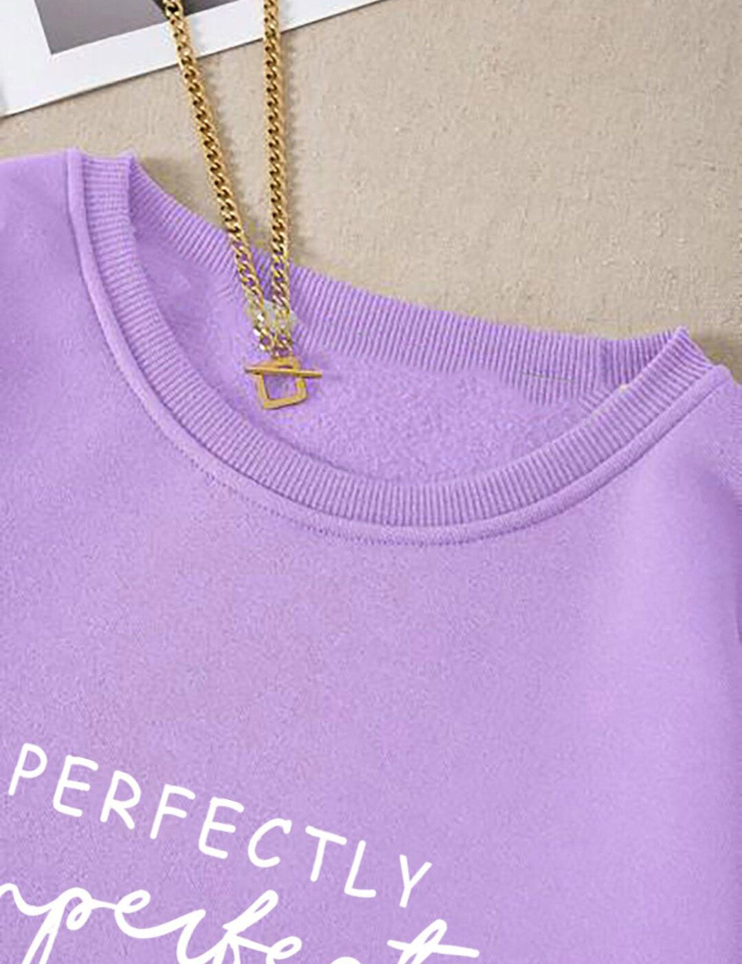 Kotty Typography Printed Round Neck Fleece Pullover