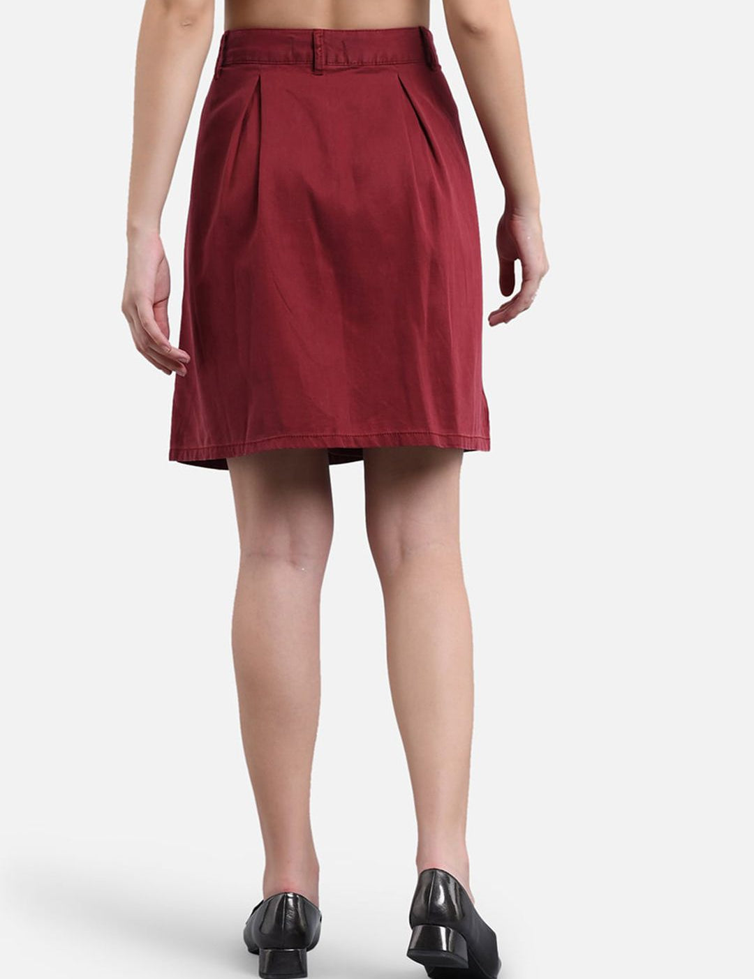 Kotty Women Maroon Solid Denim A-Line Mini Skirt