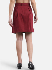 Kotty Women Maroon Solid Denim A-Line Mini Skirt