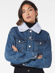 Kotty Washed Crop Cotton Denim Jacket