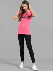 Kotty Women Pink Printed Round Neck T-shirt