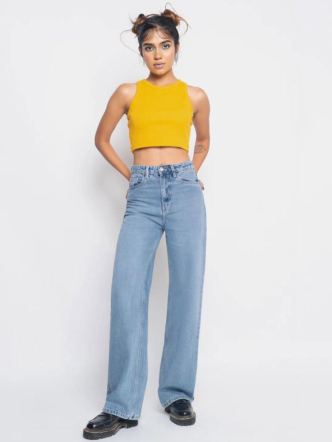 Kotty Women Jean Wide Leg High-Rise Light Fade Stretchable Jeans