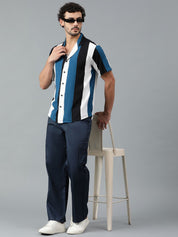 Kotty Men Cuban Collar Striped Casual Shirt