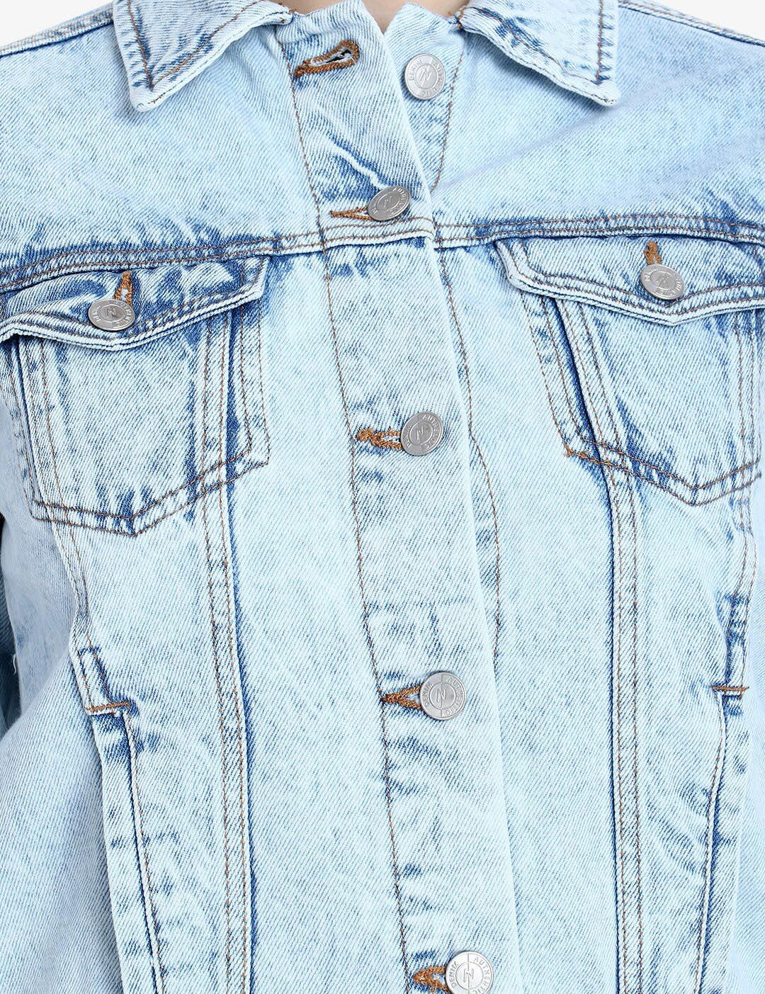 Kotty Women Blue Solid Denim Jacket