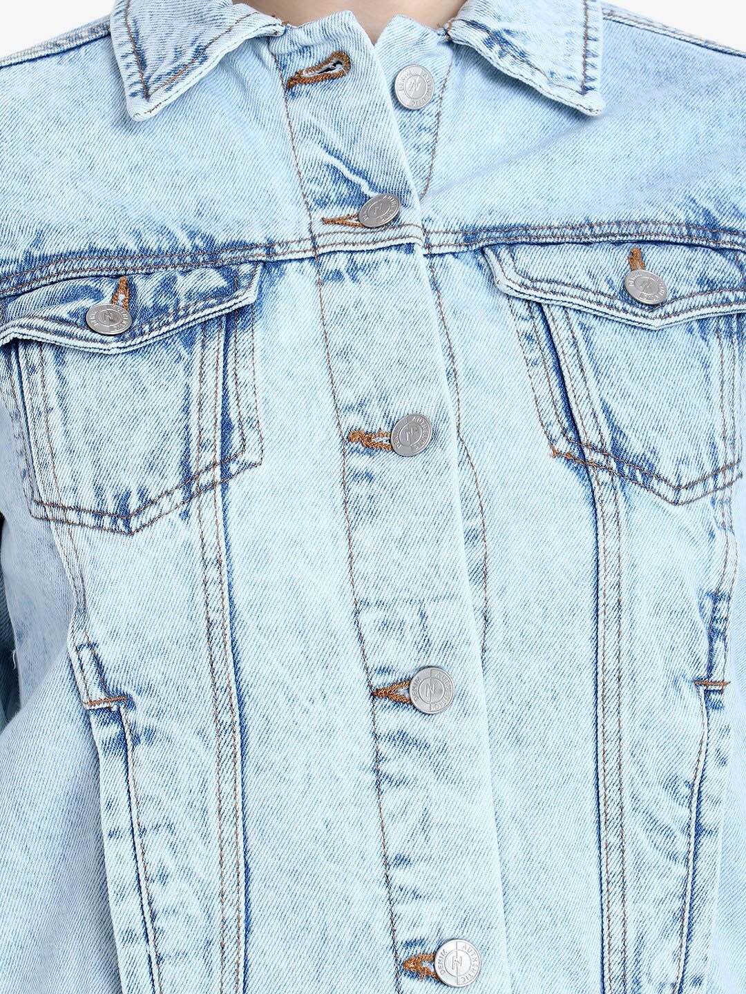 Kotty Women Blue Solid Denim Jacket