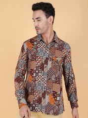 Kotty Men Relaxed Spread Collar Graphic Printed Cotton Casual Shirt