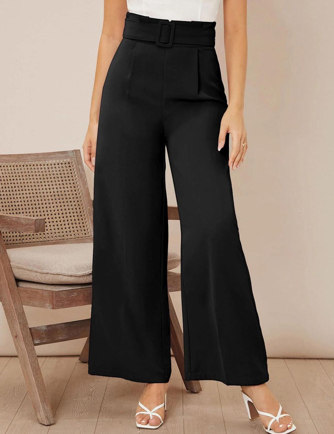 KOTTY BIZwear Basics Women Straight Fit High-Rise Pleated Parallel Trousers