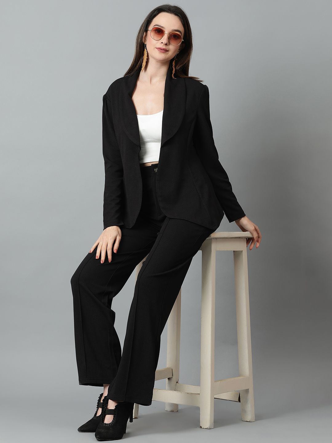 Kotty Black Shawl Neck Blazer With Trousers
