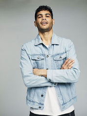 Kotty Blue Spread Collar Washed Denim Jacket