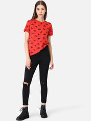 Kotty Women Red Printed Round Neck T-shirt
