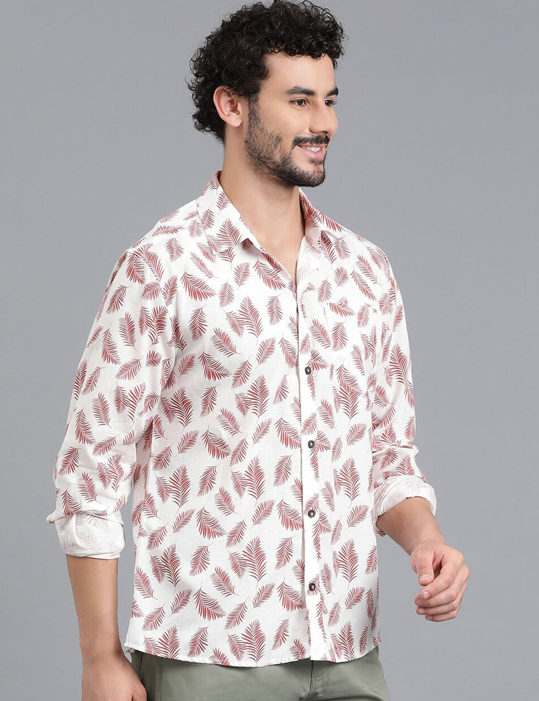 Kotty Men Spread Collar Floral Printed Casual Shirt