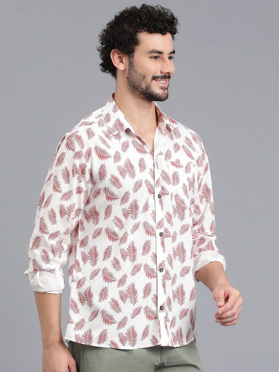 Kotty Men Spread Collar Floral Printed Casual Shirt