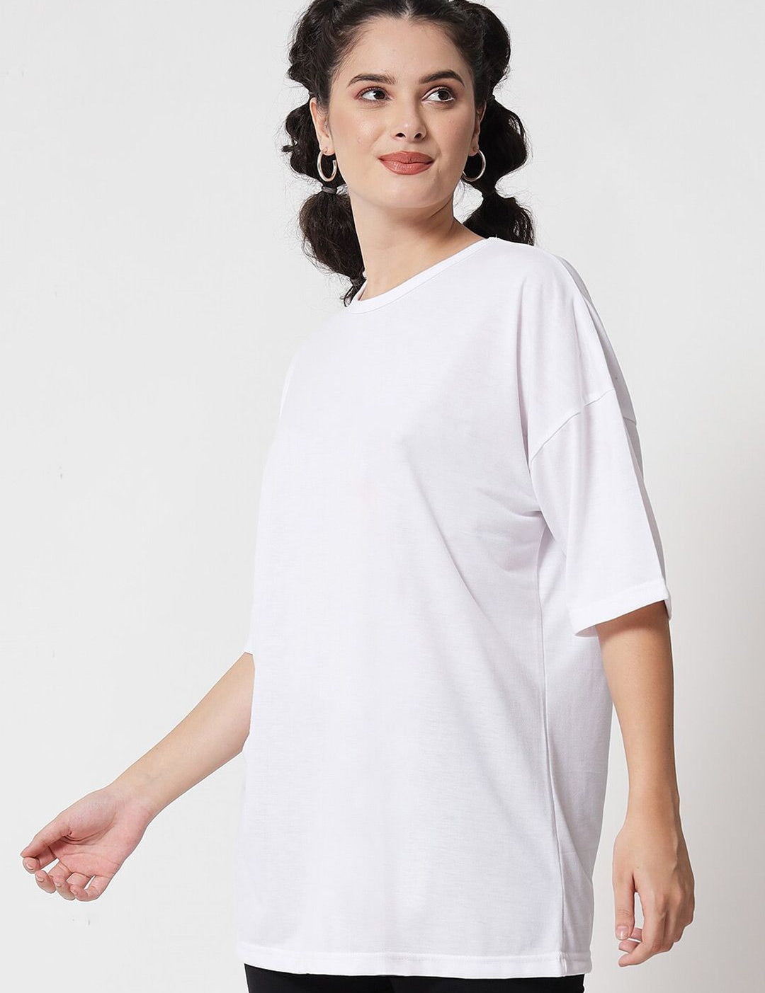 Kotty Women White Round Neck Oversized T-shirt