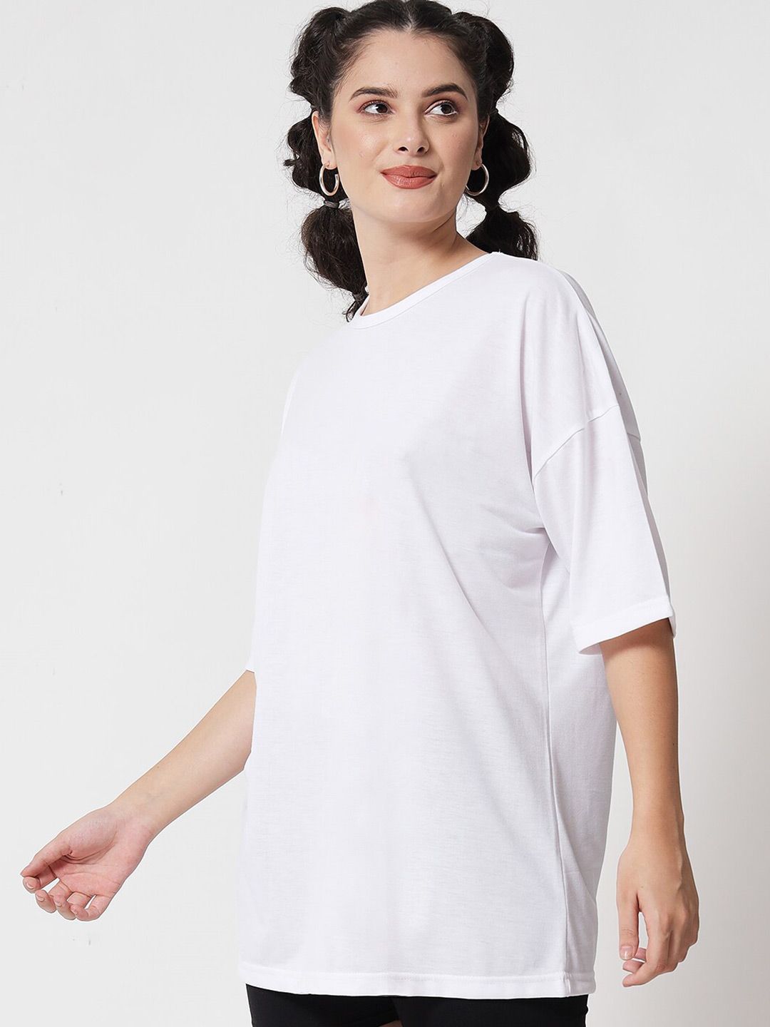 Kotty Women White Round Neck Oversized T-shirt