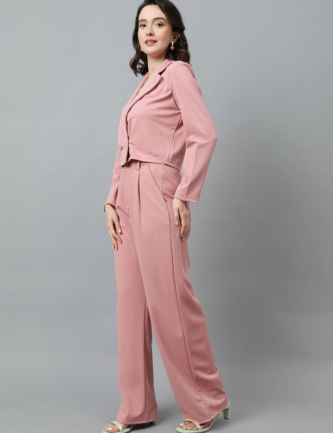 KOTTY BIZwear Pink Notched Lapel Collar Blazer & Mid Rise Trouser
