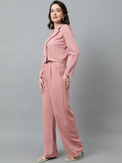 KOTTY BIZwear Pink Notched Lapel Collar Blazer & Mid Rise Trouser