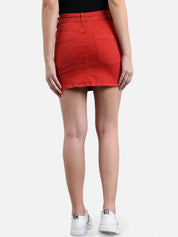 kotty Women Red Solid Mini Denim Straight Skirt