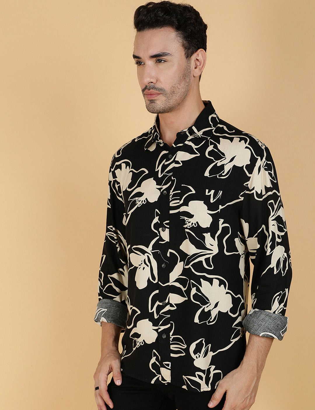 Kotty Men Relaxed Spread Collar Graphic Printed Cotton Casual Shirt