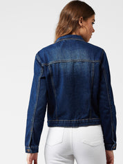 Kotty Women Navy Blue Solid Denim Jacket
