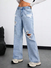 Kotty Women Straight Fit High-Rise Highly Distressed Stretchable Jeans