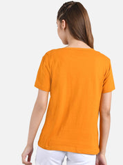 Kotty Women Orange & White Printed Round Neck T-shirt