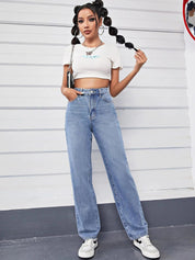 Kotty Women Jean Straight Fit High-Rise Light Fade Stretchable Jeans