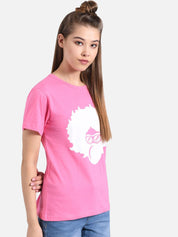 Kotty Women Pink & White Printed Round Neck T-shirt