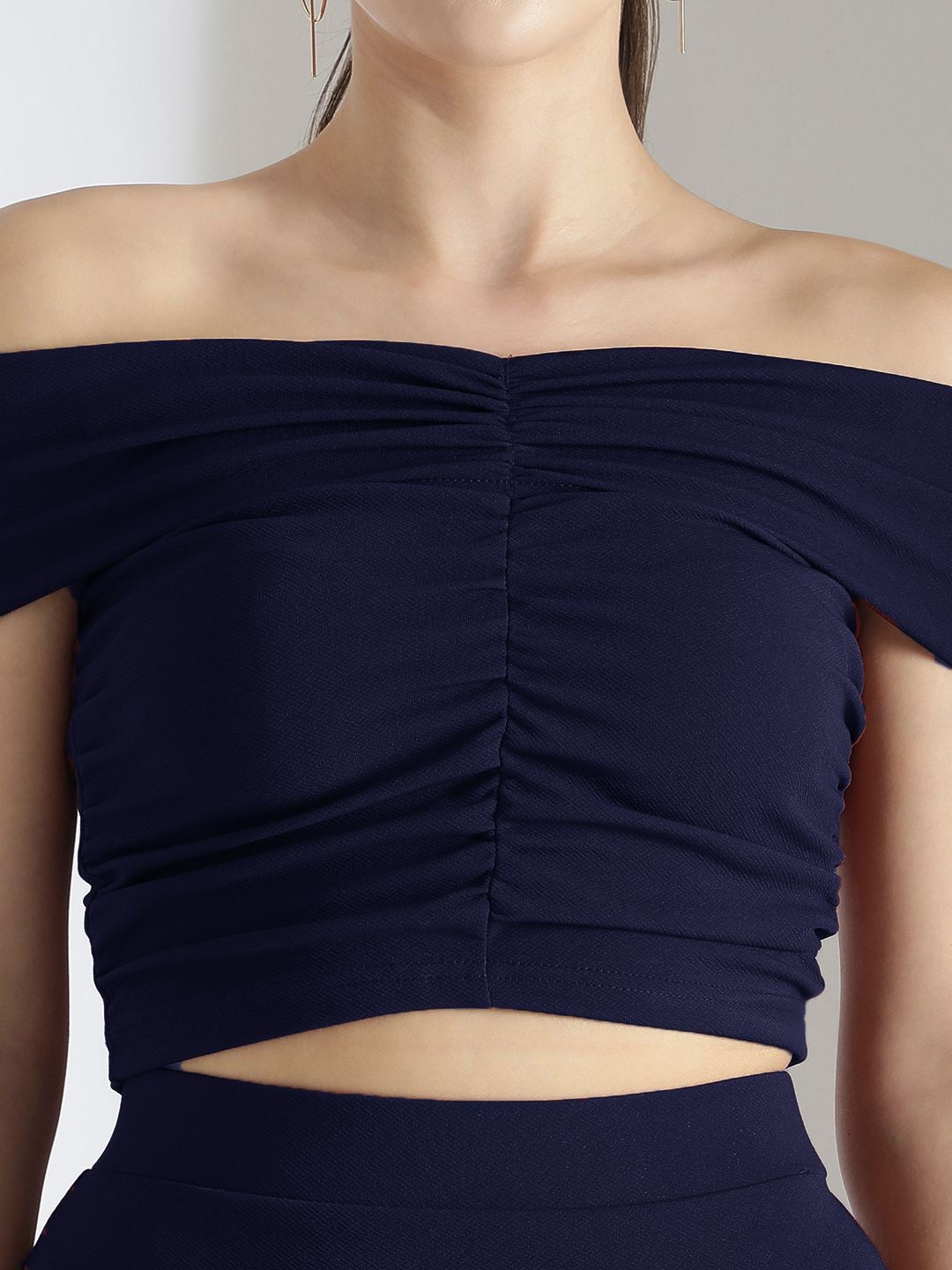 Kotty Navy Blue Off Shoulder Top With Skirt 