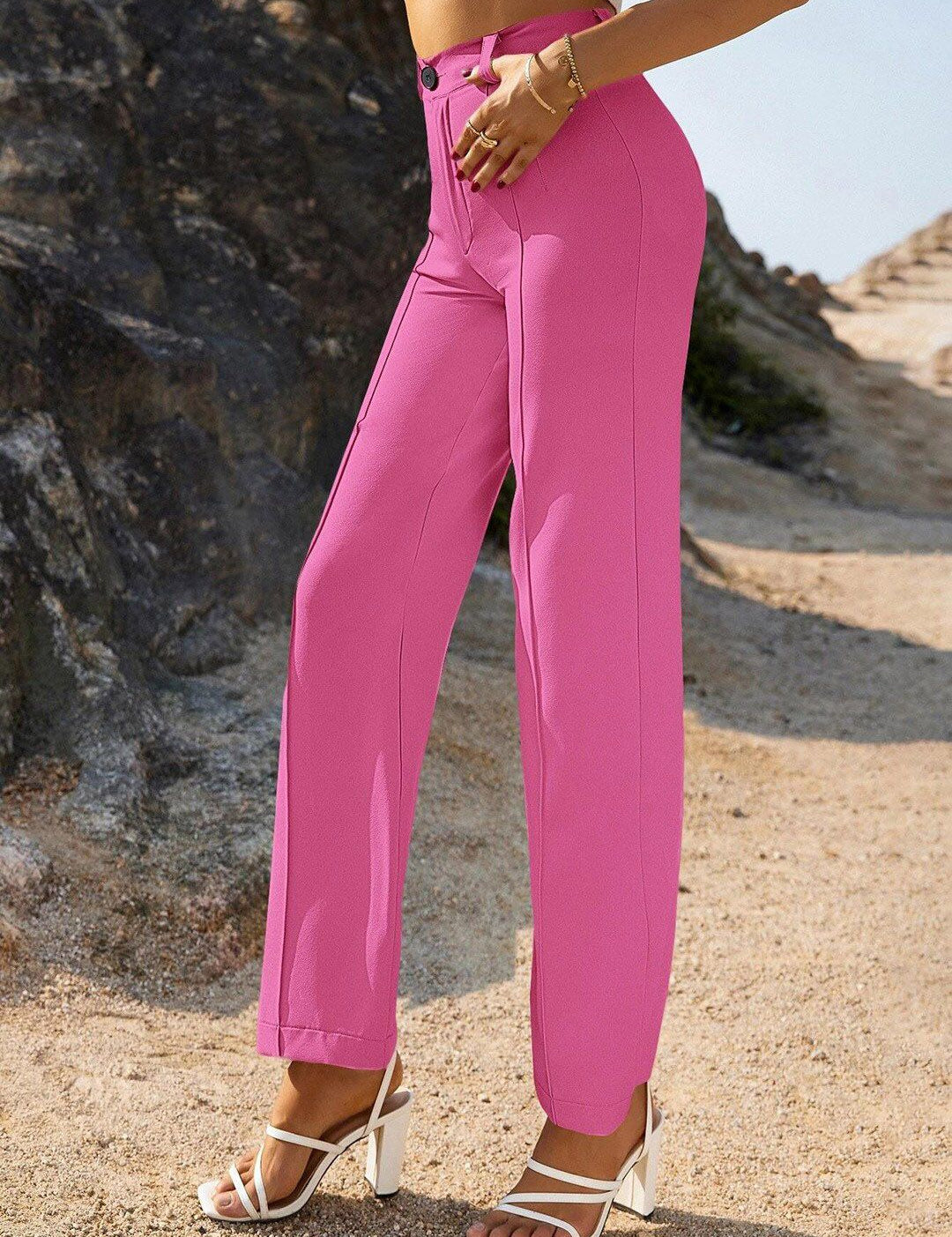 Kotty Women Pink Relaxed Straight Leg Straight Fit High-Rise Trousers